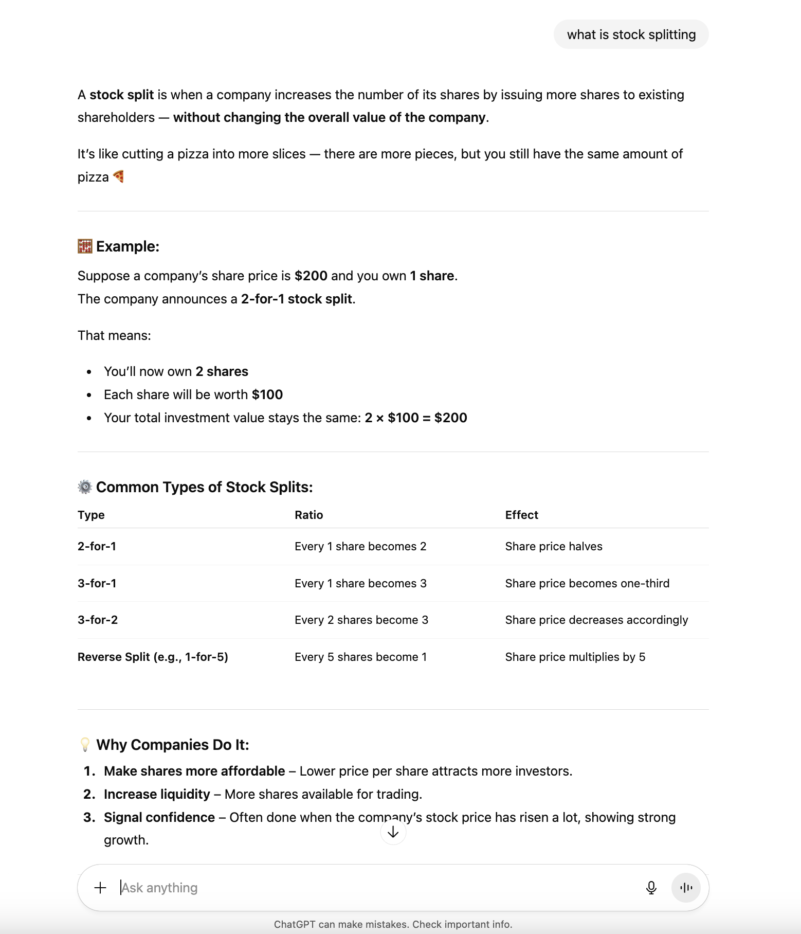 ChatGPT response - text-only explanation